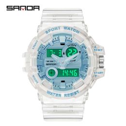 Sanda's New Waterproof, Trendy, and Multifunctional Luminous Student Electronic Transparent Watch Strap Sports