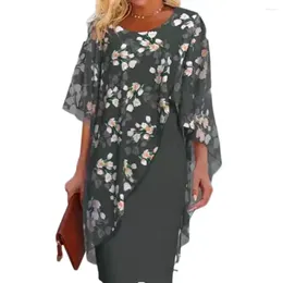 Casual Dresses Lady Commute Dress Commuting Elegant Floral Print Chiffon Midi For Women Sheath Style With Half Sleeves Formal