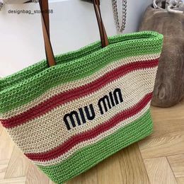 Cheap Wholesale Limited Clearance 50% Discount Handbag Heat Leather Straw Tote Bag Womens Woven Large Capacity Shopping Stripe Tote Bag Mommy