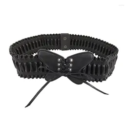 Belts Leather Elastic Waistband Black Bowknot Stretch Wide Belt For Longer Shirts