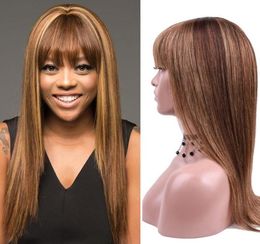 26inch Highlight Human Hair Wigs with Bangs Straight Colored Brown Blonde Brazilian Hair Wigs for Women Full Machine Wig10855879387174