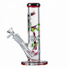 3D Hand- Painted Owl Water Pipes Straight Perc Hookahs Glow in the Dark Glass Bongs 18mm Female Joint Dab Rigs with Diffused Downstem Bowl LXMD20106