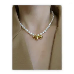 Pendant Necklaces Brass Heart Ball Natural Baroque Freshwater Pearl Necklace Women Jewelry Punk Designer Runway Rare Gown Boho Japan Korean