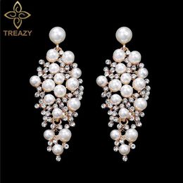 Earrings TREAZY Gold Colour Bridal Drop Earrings Simulated Pearl Crystal Statement Earrings for Women Wedding Party Jewellery Gift 230831