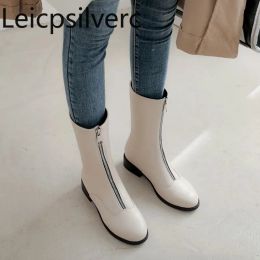 Boots Women's Boots Autumn And Winter New fashion Round head zipper Thick heel Lowheeled Middle tube Women's shoes plus size 3246