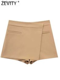 Women's Shorts ZEVITY 2023 Women Fashion Fake Pocket Asymmetrical Mini Skirt Shorts Lady Side Zipper Hot Shorts Chic Pantalone Cortos QUN5613C243128