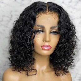 Synthetic Wigs Water Wave Short Lace Human Hair Wig Brazilian Transparent Lace Wig Curly 4x4 Closure Wigs For Black Women On Sale Bling Hair 240328 240327