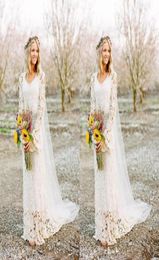 Romantic Boho Bridal Gowns Wedding Dresses Long Sleeve Neck A Line Full Lace Plus Size Country Simple Custom Made2949965