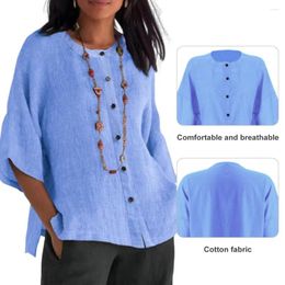 Women's Blouses Solid Color Shirt Spring Autumn Blouse Vintage Loose Cardigan Soft Breathable Three Quarter Sleeve Top For Fall