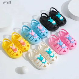 Sandals Summer Children Sandals PVC Cartoon Rabbit Beach Shoes Hollow Out Breathable Girls Shoes Soft Sole Comfortable Roman SandalsC24318