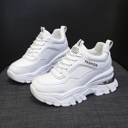 Rimocy White PU Leather Chunky Sneakers Women Autumn Winter Platform Vulcanize Shoes Woman Thick Bottom Hidden Heels Sport Shoes 240309
