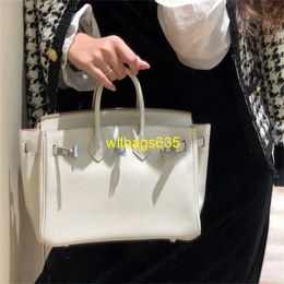 Tote Bags Genuine Leather Bk Habdbags 2024 New Mini Silver Button Head Layer Cowhide Platinum Bag Fashion Versatile One Shoulder Crossbody Ha have logo HBLQTS