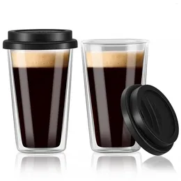 Wine Glasses 2pcs Double Walled Glass Coffee Mugs With Silicone Lids 12 OZ Reusable Cups For Or Cold Drinks Travel