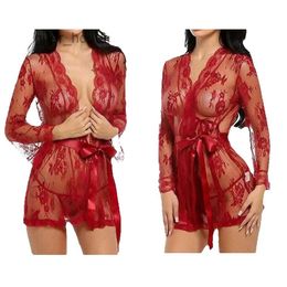 B Set Bras Sets Women's Sexy Lingerie See-Through Mesh Sleepwear Lace Transparent Spring And Summer Women Robe Bathrobes L230918