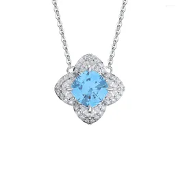 Chains Fashion Aquamarine CZ Clavicle Chain Clover Design Necklaces 925 Sterling Silver Jewelry With Rhodium Plated Pendant Necklace