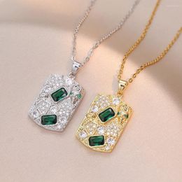 Pendant Necklaces Elegant Stainless Steel Chain Classic Green Zircon Necklace For Women Lady Vintage Jewelry Daily Party Accessories Gifts