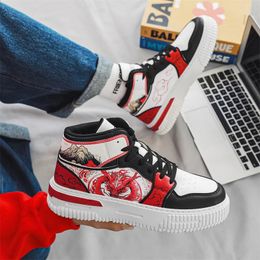 Chinese Red Dragon Mens Skateboard Shoes Fashion Leather Casual Sports For Men Outdoor Platform High Top Sneaker 240307