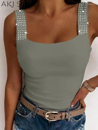 Women's T Shirts Fashion Women Skinny T-shirts Sexy Rhinestone Glitter Top