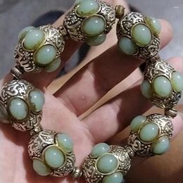 Strand Tibetan Silver-Wrapped Jade Transparent Oily Full Antique Jewelry Bracelet