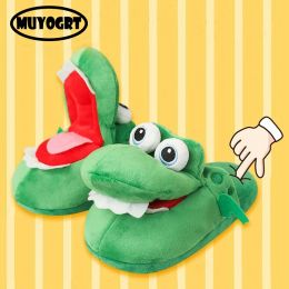 Slippers New Crocodile Cotton Slippers With Moving Mouth Funny NonSlip Home Cotton Shoes Gifts Plush Toy Slippers Winter Ladies Slides