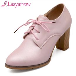 Boots Lasyarrow High Heels Oxford Shoes for Women Autumn Thick Heel Women Pumps Shoes Brogues Oxford Woman Casual Shoes Lace Up Pumps