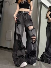 Kadınlar kotu niş tasarım kot pantolon high cadde ağır endüstri geniş bacak pantolon üst düzey taban uzunluğu pantolon moda marka jeansc24318