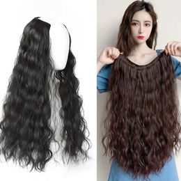 Synthetic Wigs Wig Womens Long Curled Hair U-shaped Big Wave Fluffy Corn Perm Long Hair One Piece Invisible Wool Curled Wig Piece 240328 240327