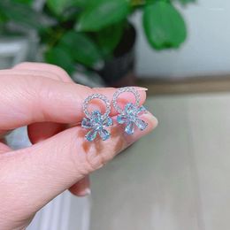 Stud Earrings Aesthetic Light Blue CZ Flower For Female Silver Color Temperament Sweet Women Statement Jewelry