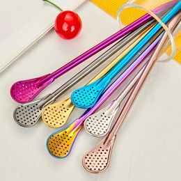 Stainless Steel Straw Spoon Tools 18CM Metal Dual Purpose Straws Stirring Spoons Coffee Nectar Philtre Household Tea Accessories YFA2008