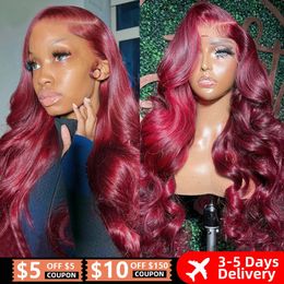 Burgundy Body Wave Human Hair Wigs for Black Women PrePlucked 99J Burgundy 13x4 Lace Front Wig Brazilian Red HD Lace Frontal Wig