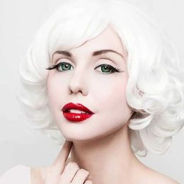 Synthetic Wigs White Curly Hair Wig With Mrs. Bangs Cosplay Wigs Of Heat -resistant Short Layer Synthetic Floreta Parties 240328 240327