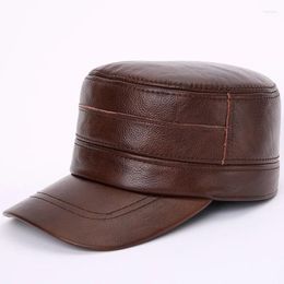 Ball Caps Men Genuine Leather Hat Male Cowskin Winter Warm Solid Color Brown Black Cap Waterproof Leisure Hats B-7276
