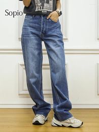 Women's Jeans Washed Pants With Cut Edges High Waisted Blue Straight Leg Denim Fashion Retro Street Woman Clothing