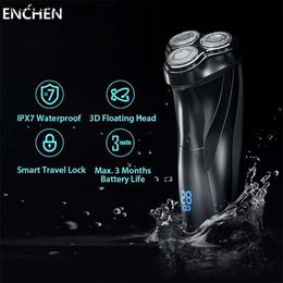 Electric Shavers Youpin ENCHEN Blackstone 3 Electric Razor for Men IPX7 Waterproof Wet Dry Dual purpose LCD Display Facial Beard Razor Q240318