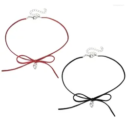 Pendant Necklaces Elegant Heart Choker Necklace Weave Knotted Bows Collarbone Chain Adjustable Velvets Jewellery Accessory