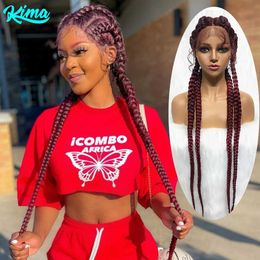 Synthetic Wigs Synthetic Lace Wig Braided Wigs Natural Dark 37 Inches Black Burgundy Wig For Black Women American African Wig Wholesale Cheap 240329