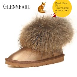 Boots Genuine Leather Boots Women Real Fox Fur Winter Snow Boots Warm Plush Shoes Female With Fur New Fashion Ankle Fur Shoes