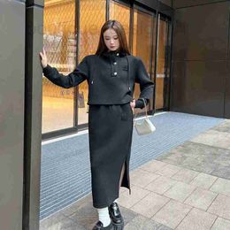 Two Piece Dress Designer Women's Embroidery letter Fashion Simple Casual Short Half Cardigan Hooded Sweatshirt Split Skirt GR3H