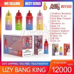 Retail UZY Bang King 12000 Puff Disposable E Cigarettes 0.8ohm Mesh Coil 23ml Pod Battery Rechargeable Electronic Cigs Puff 12K 0% 2% 3% 5% Vape Pen Kit