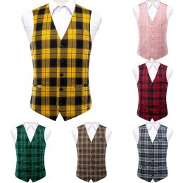 Vests HiTie Jacquard Viscose Mens Vest Striped Waistcoat Sleeveless Jacket Wedding Business Silver Gold Blue Yellow Green Red Pink