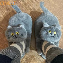 Boots Kawaii Furry Hug Cat Slippers Women Men Winter Warm Slides Home Floor Shoes Fleece Slippers Girl Funny Cute Gift Fluffy Slippers