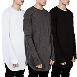 Men's T Shirts Spring Hip Hop Full Long Sleeve T-Shirt With Thumb Hole Cuffs Tees Curve Hem Male Street Wear Tops Plus Size 2XL