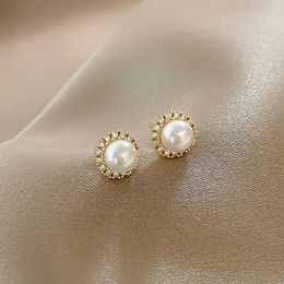 Stud Earrings Simple Fashion Pearl Female Isn Wind Micro-inlaid Zircon Cold Niche All-match Ear Accessories