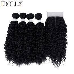 Weave Weave Synthetic Hair Weave 16inch 5Pieces/Lot Afro Kinky Curly Hair Bundles With Closure Synthetic Hair For Black Woman