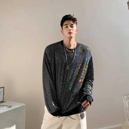 Men's Hoodies Sweatshirts Couple Reflective Sequins Sweatshirt Male Nightclub Stage Show Hoodie Tees Shirts Lovers Clothes 24318