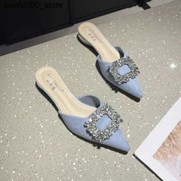 Slippers Crystal Mule Shoes Womens Sexy Dot Toe Slide 2024 Summer Apartment Elegant Flip Slide Back Sandals Q240318