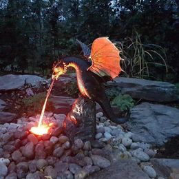 Precision Casting Fire-breathing Dragon Sculpture Waterscape Resin Fountain Dragon Sculpture Home Garden Decoration 240223
