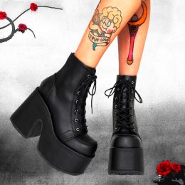 Boots Brand New Big Size 43 Platform Gothic Style Shoelace Zipper Extreme High Block Heels Comfy Walking Motorcycles Boots Shoes Woman