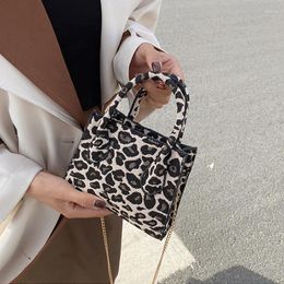 Shoulder Bags Vintage Leopard Printing Women Crossbody Small Top-handle Handbags Winter Woolen Female Messenger