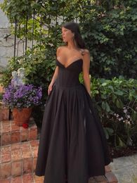 Suninheart Black Elegant Wedding Events Dress Sexy Strapless Corset Midi Christmas Party Dresses for Women Clothing 2024 Designer 774